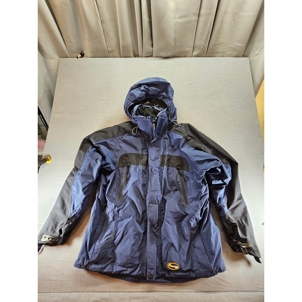 Cabelas Dry-Plus Outdoor Gear Jacket Mens Large Blue Black Hooded Shell